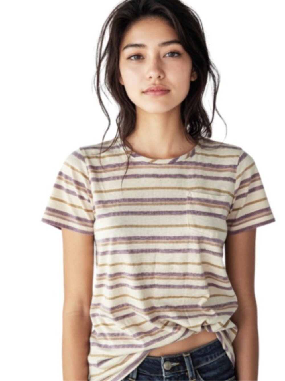C&C California Short Sleeve Top - Purple and Cream Stripes